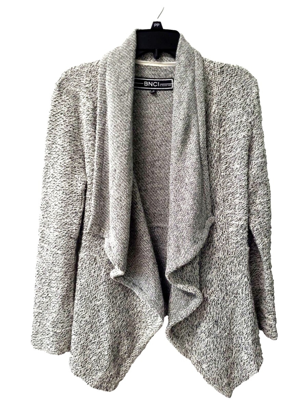 BNCI by Blanc Noir Gray Tweed Drape Front Shawl Collar Cardigan - Size S